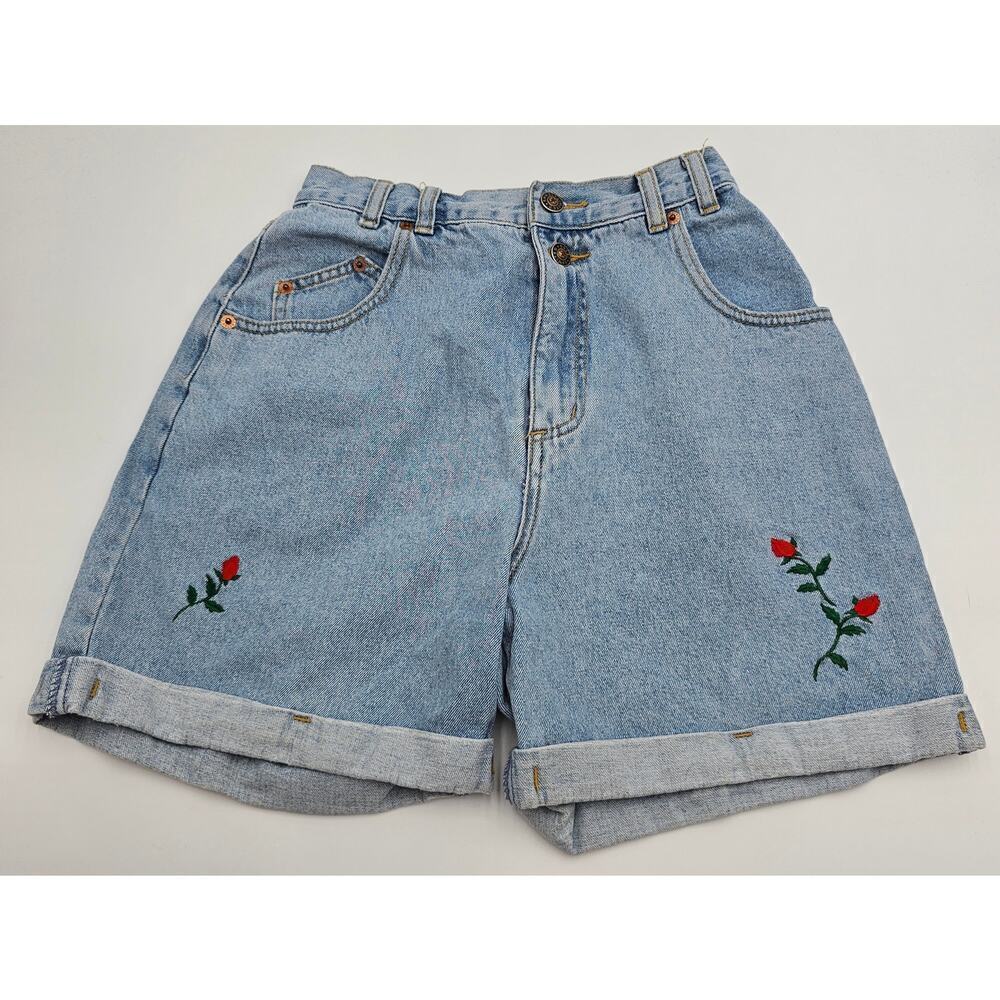 Vtg 90s Limited Jeans Women's 14 Red Rose Detail High Waisted Denim Mom Short